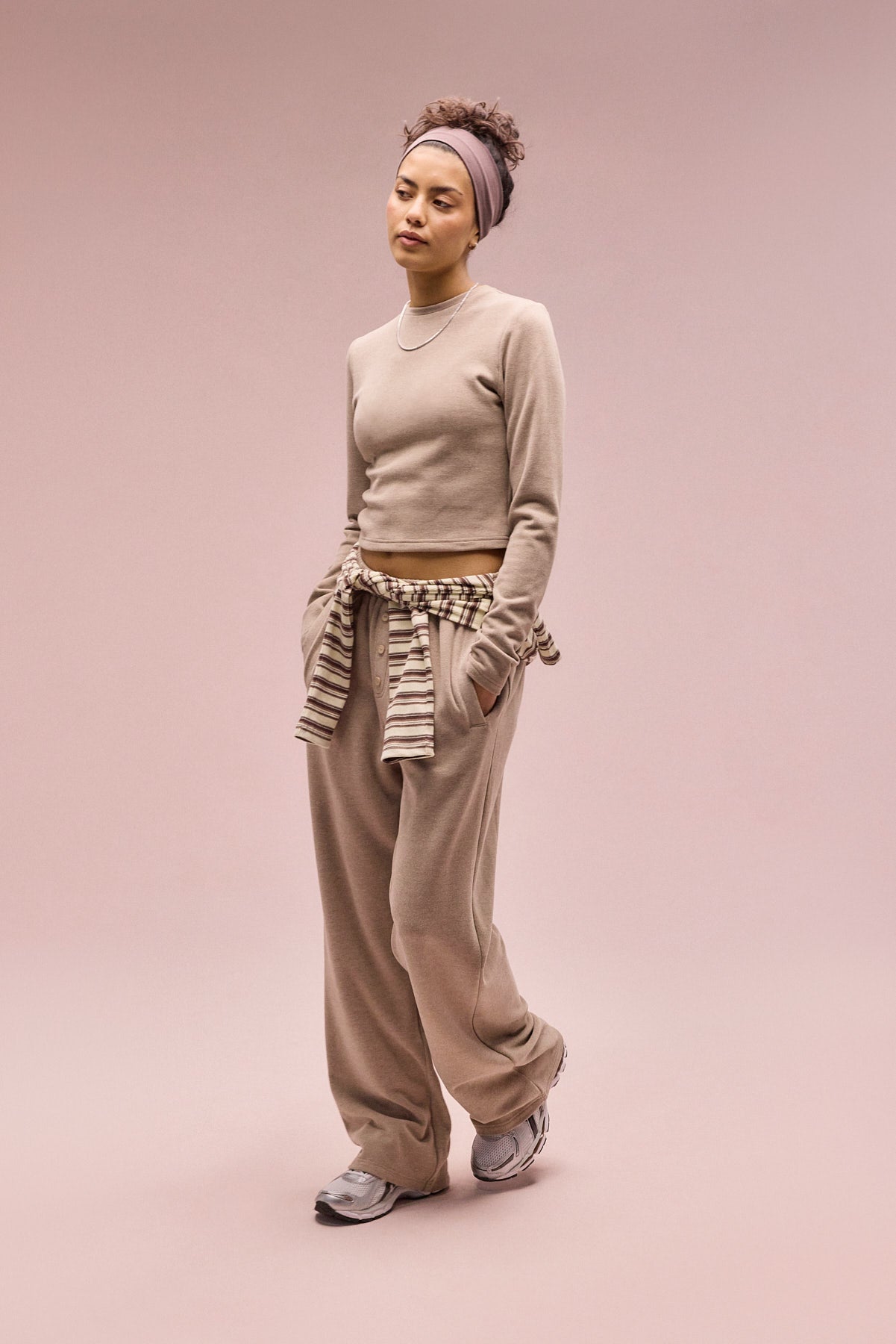Peached Soft Touch Long Sleeve Top & Trouser - Taupe